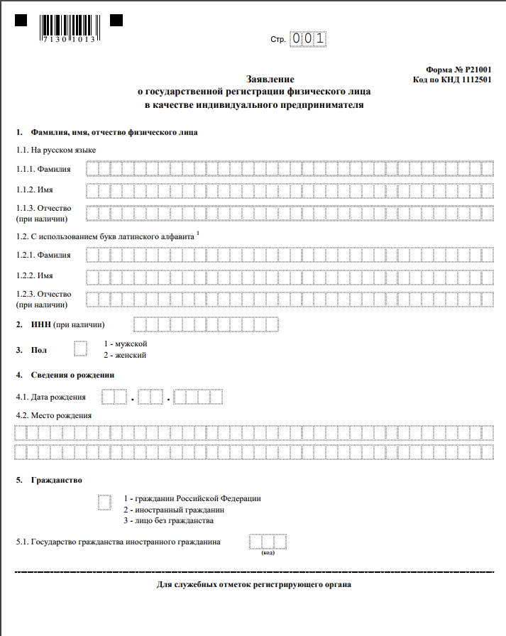 Форма р11001 бланк