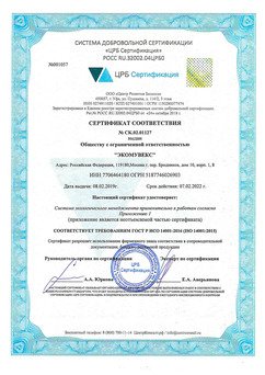 Сертификат ISO 14001 - образец